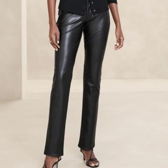 NWT, BANANA REUPBLIC Slim Vegan Leather Black Pants - 2/26 - Picture 1 of 3